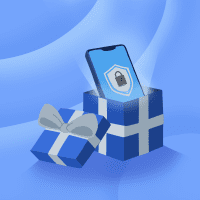 A Cell phone displaying a lock inside of a gift box