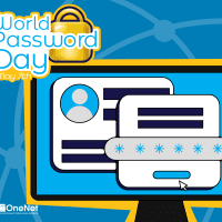 OneNet logo, computer screen, Text reads- "World Password Day"